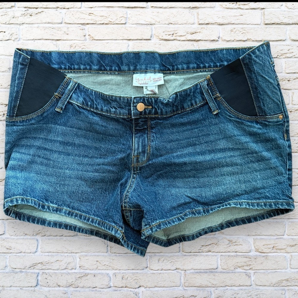 Isabel Maternity Blue Underbelly Midi Jean Shorts Size 14